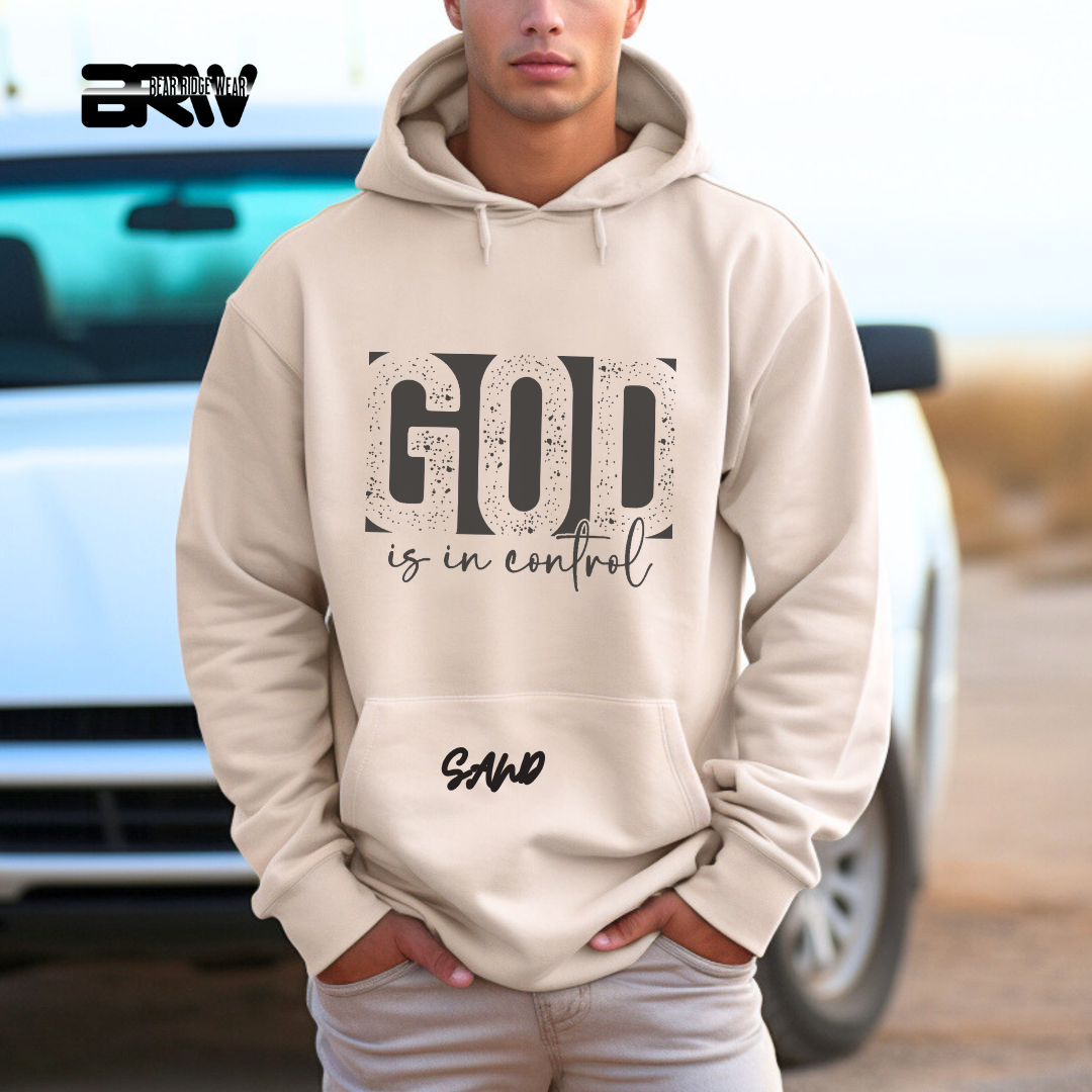 'God Is In Control' Black Stroke Faith Hoodie