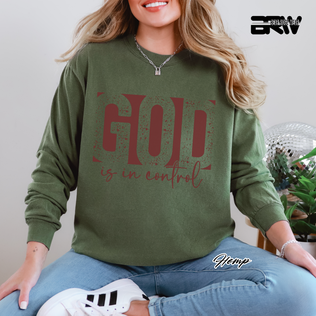 'God Is In Control' Red Faith Long-Sleeve Tee