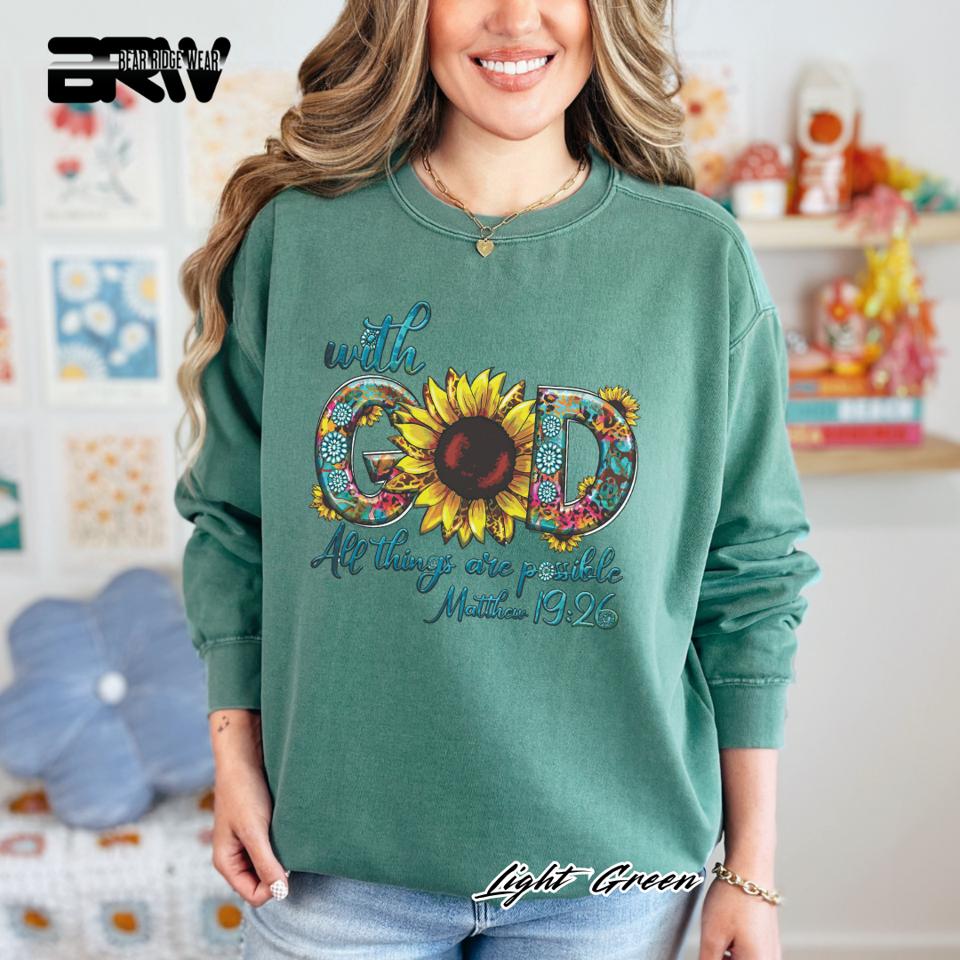 'With God All Things Are Possible' Faith Crewneck Sweatshirt