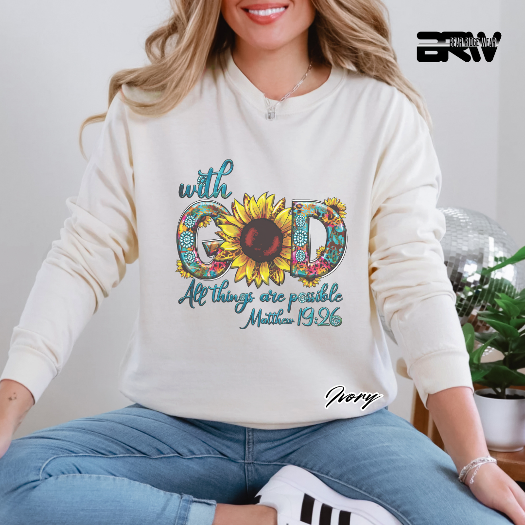 'With God All things are Possible Mathew 19.26' Long-Sleeve Faith Tee