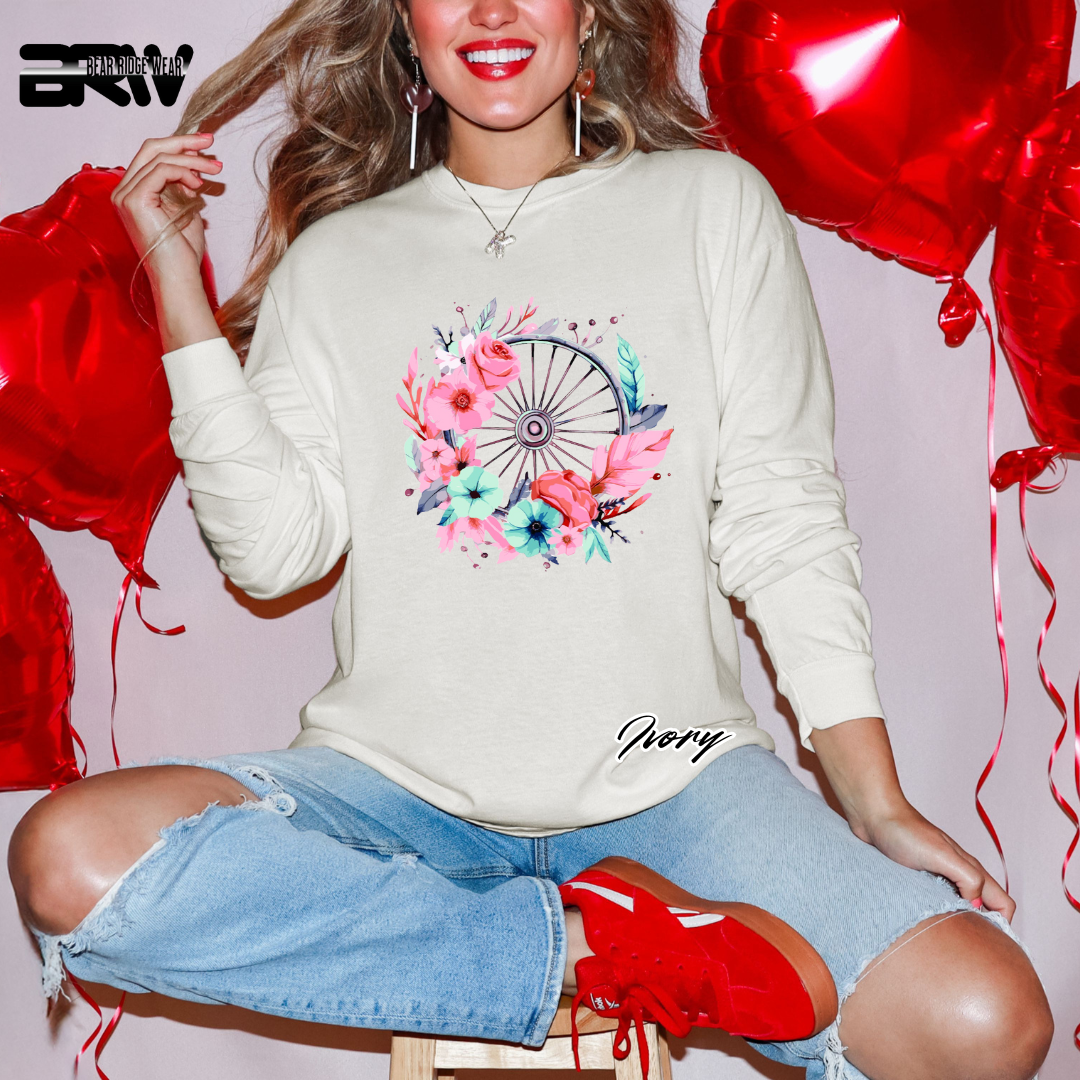 'Flower-Wagon Wheel' Long Sleeve Tee