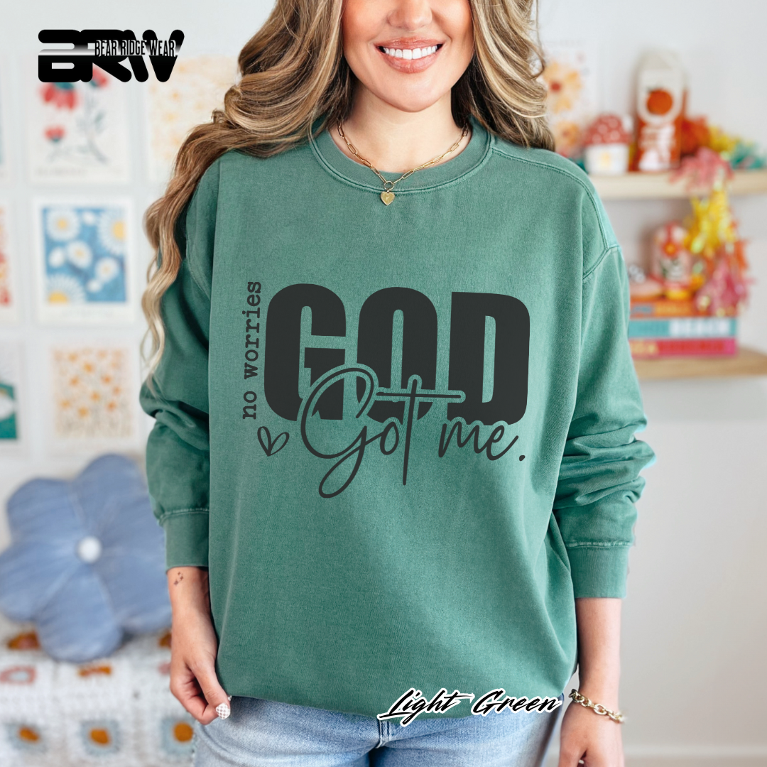 'No Worries God Got Me' Faith Crewneck Sweatshirt