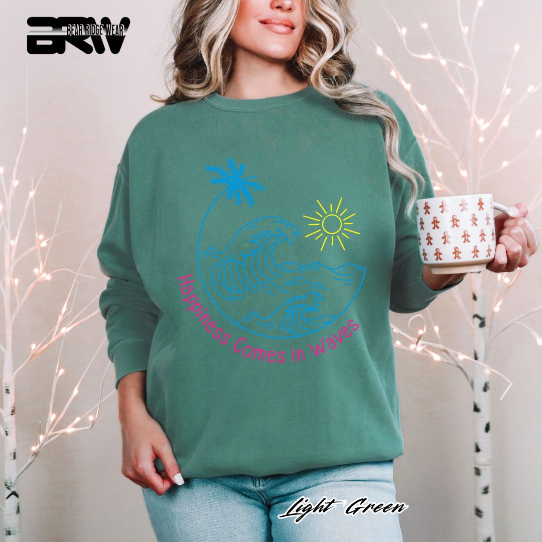 'Happiness comes in Waves' Summer Crewneck Sweatshirt