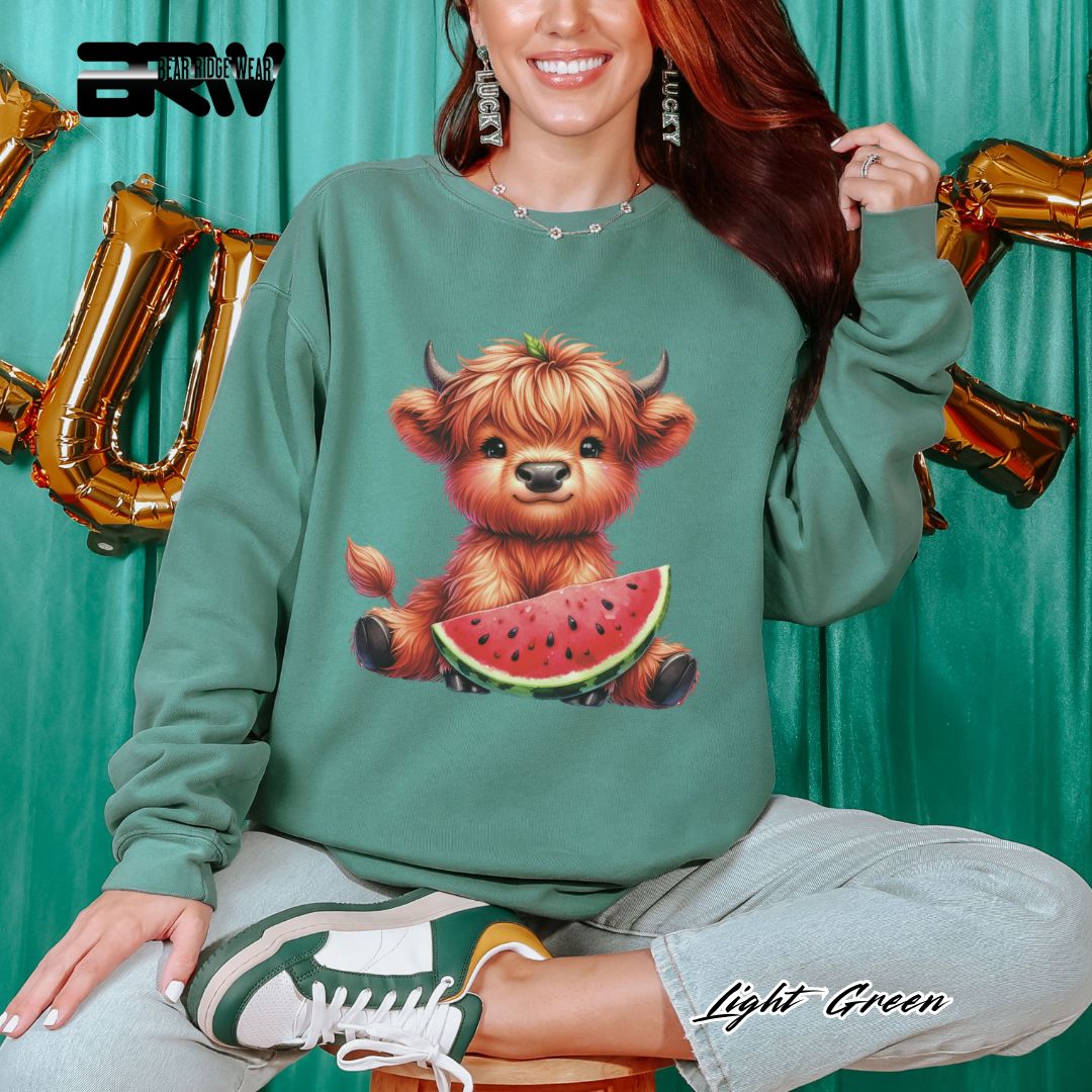 'Highland Cow-Watermelon' Summer Long Sleeve Tee