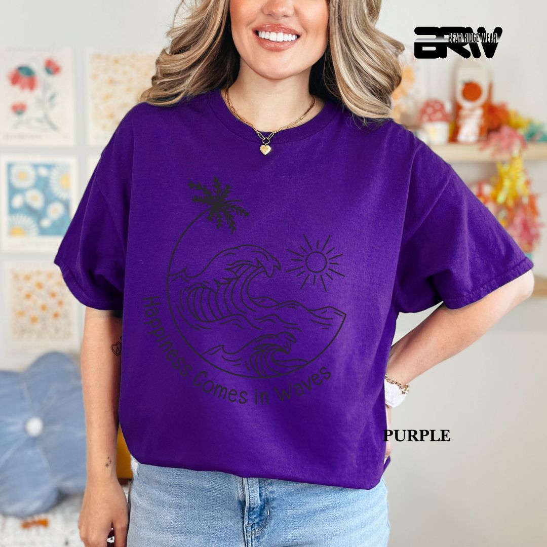'Happiness Comes In Waves' Black Color 3 Summer Tee