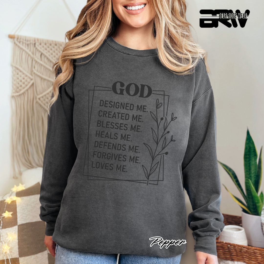 'God Designed, Created, Blesses, Heals Me' Faith Crewneck Sweatshirt