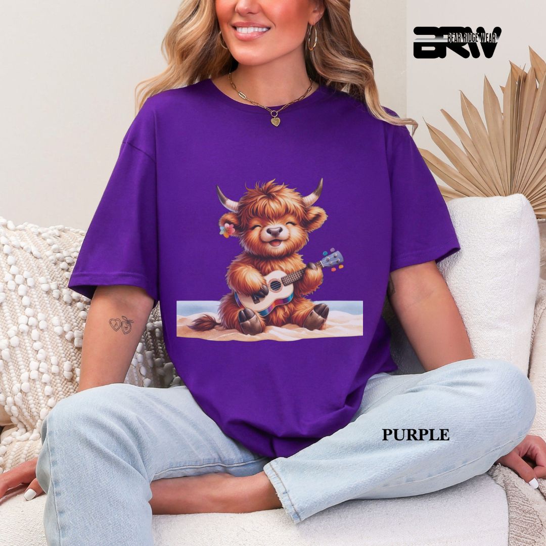 'Highland Cow-Guitar' 3 Summer Tee
