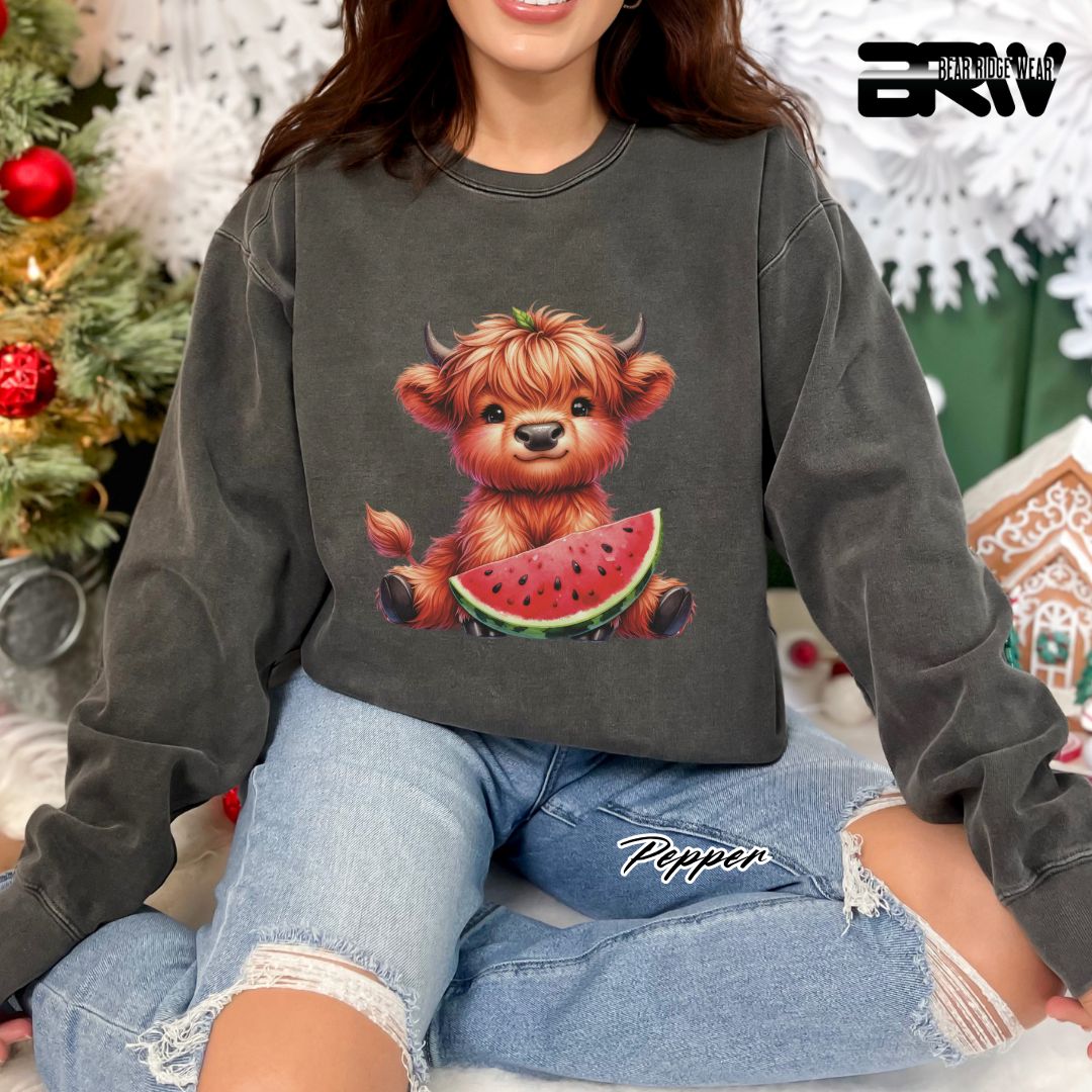 'Highland Cow-Watermelon' Summer Long Sleeve Tee