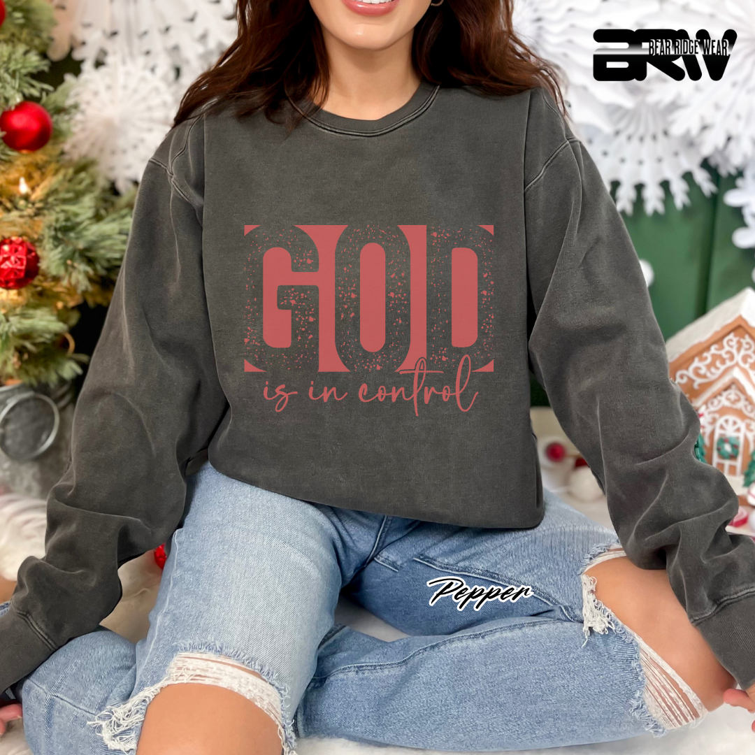 'God Is In Control' Pink Faith Crewneck Sweatshirt