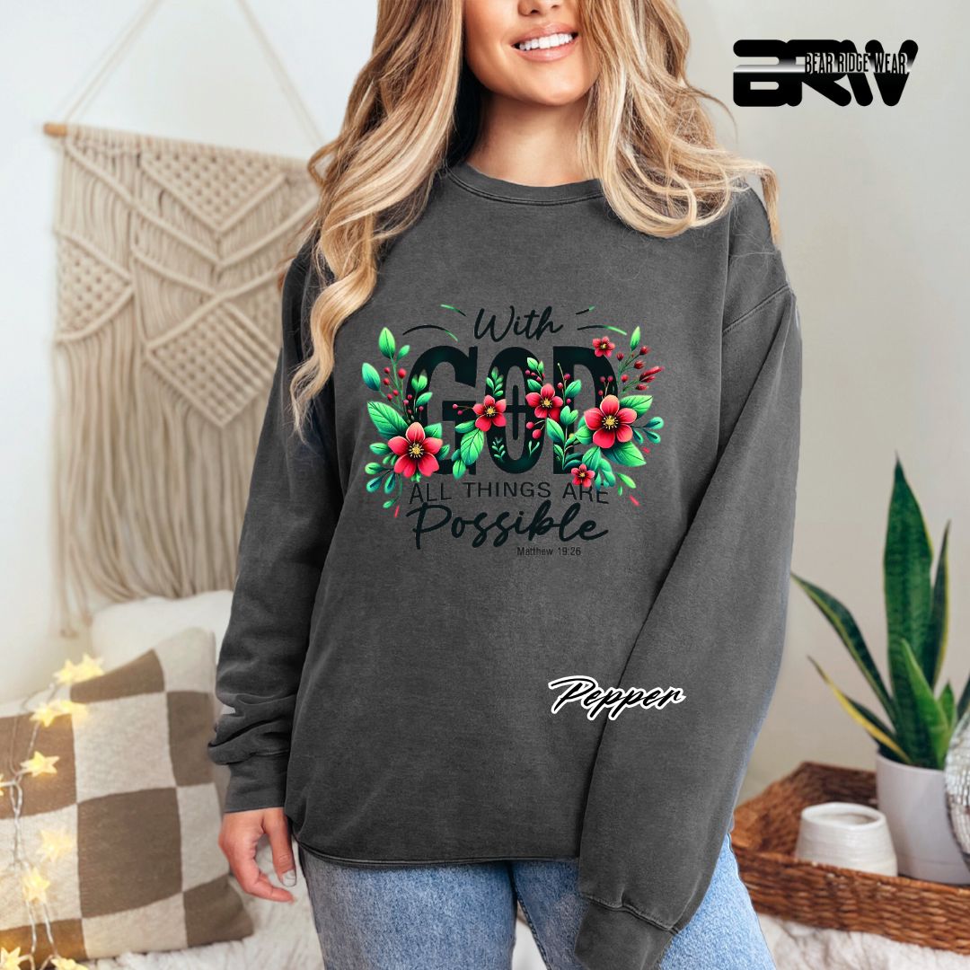 'With God All Things Are Possible' Faith Crewneck Sweatshirt