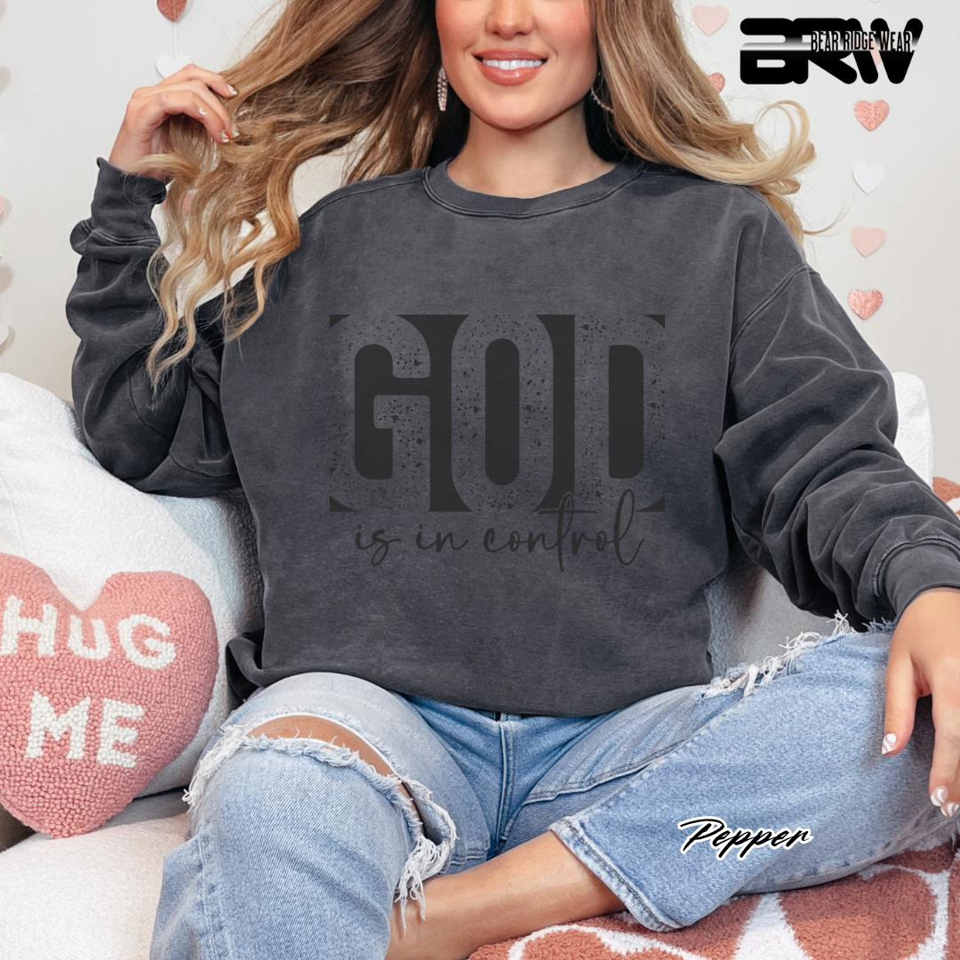 'God Is In Control' Black Faith Long-Sleeve Tee