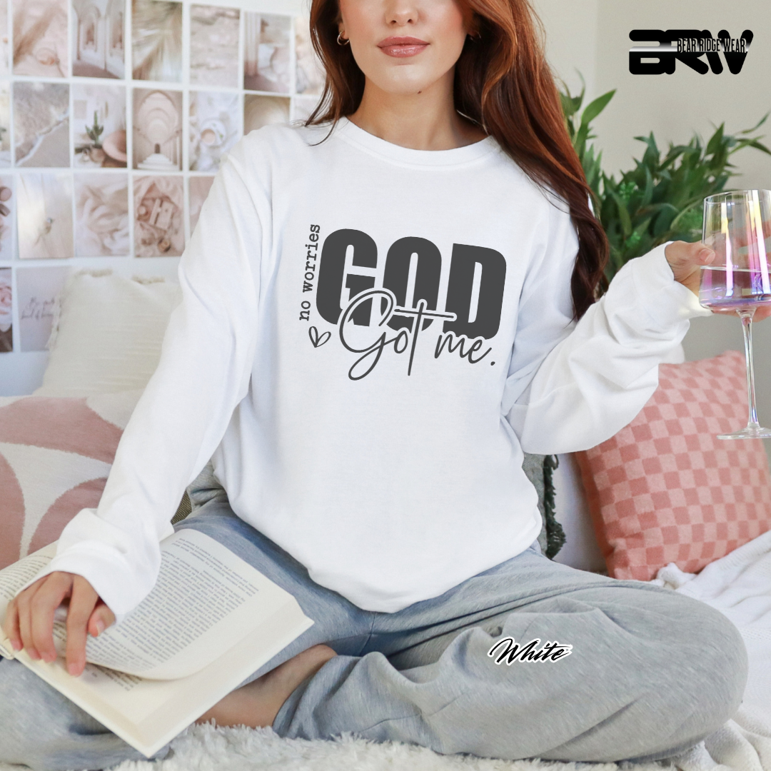 'No Worries, God Got Me' Faith Long-Sleeve Tee
