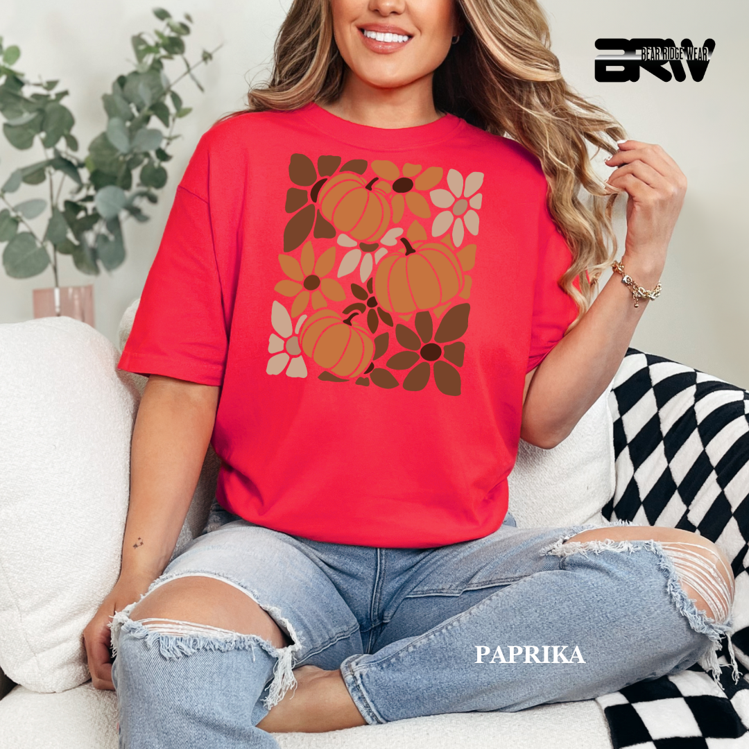 'Boho Floral Pumpkin' Fall Tee