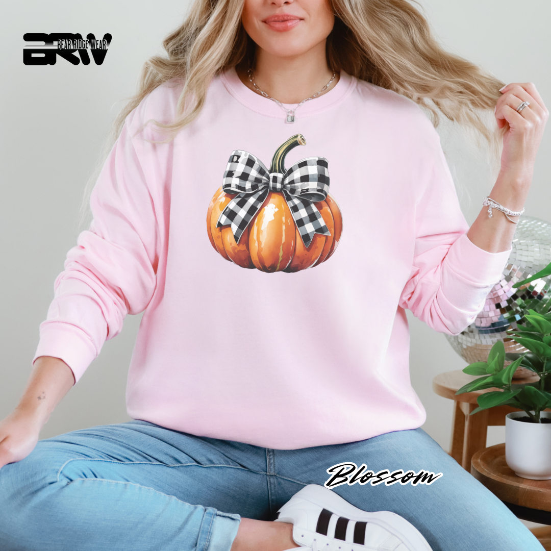 'Pumpkin With Plaid Bow' Fall Long-Sleeve Tee