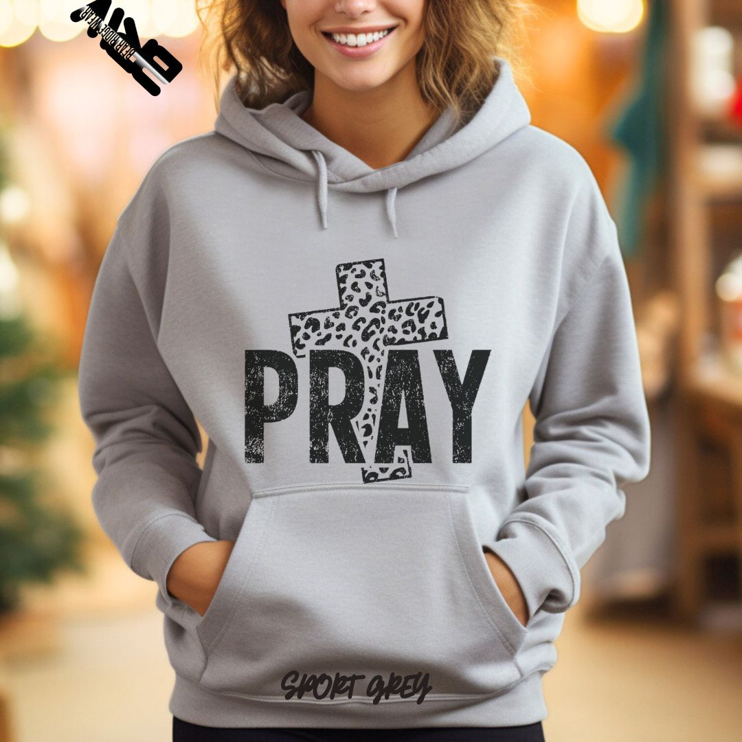 'Pray With Leopard Cross' Faith Hoodie