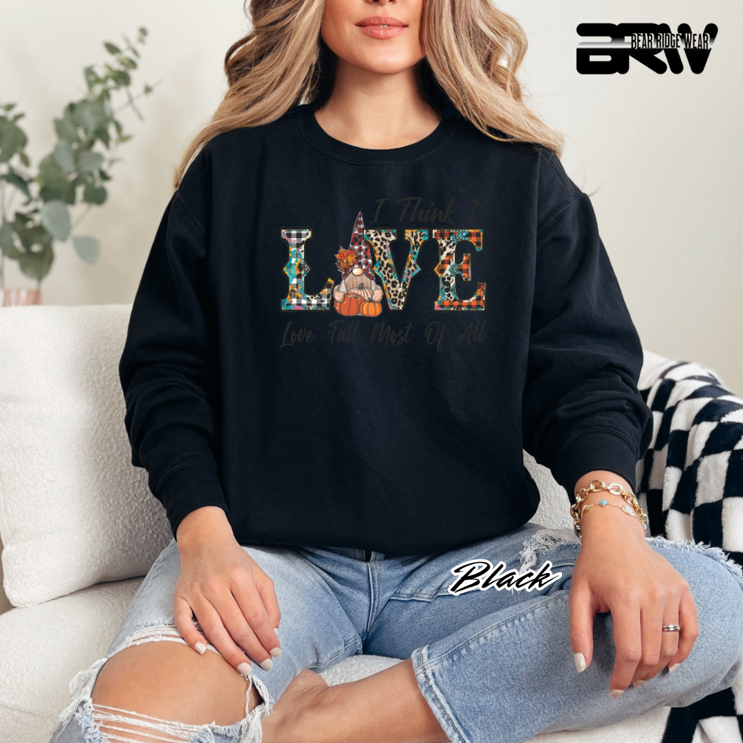 'Love Fall Most Of All-Gnome' Fall Crewneck Sweatshirt