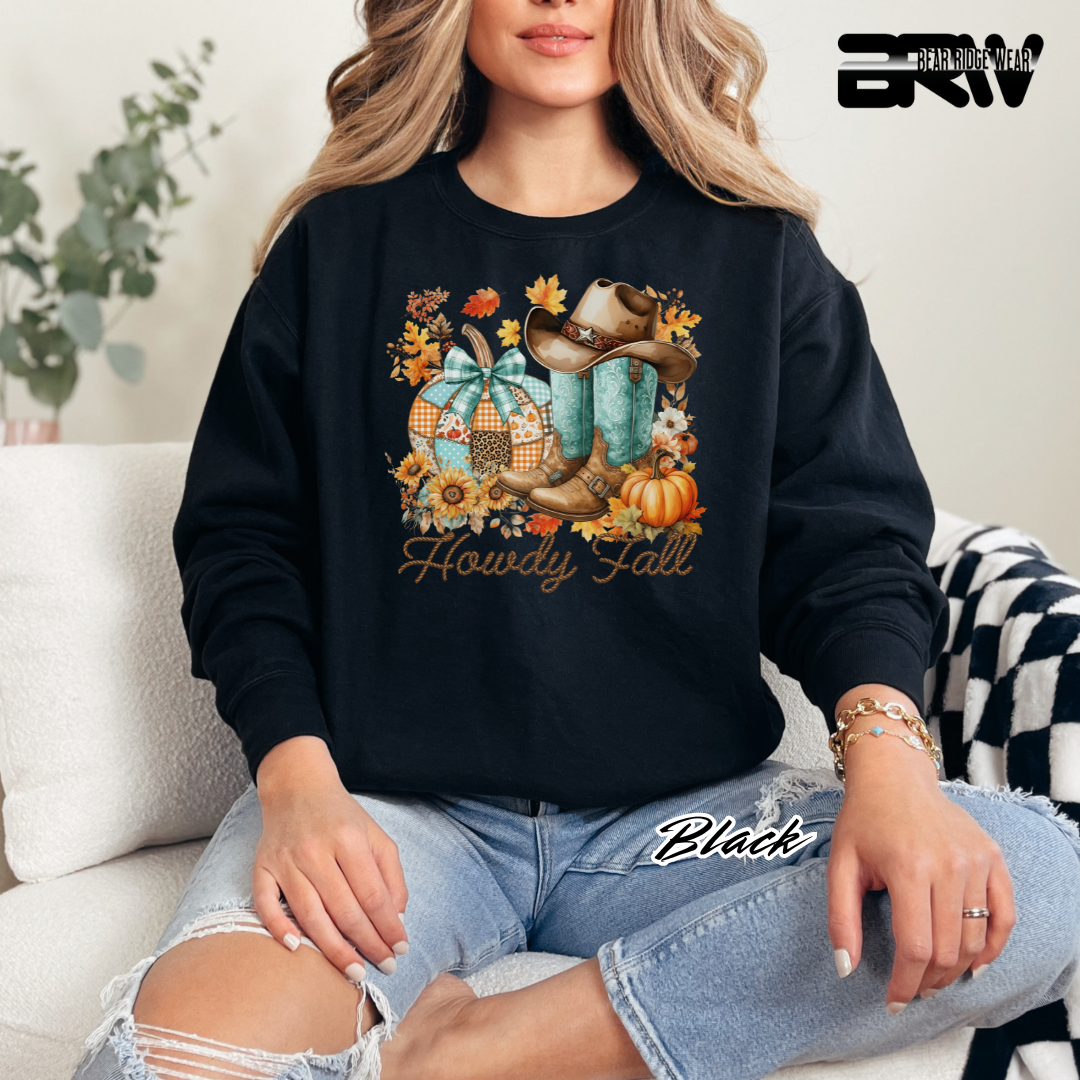 'Howdy Fall-Patchwork' Fall Crewneck Sweatshirt