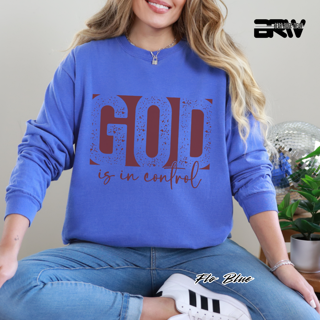 'God Is In Control' Red Faith Long-Sleeve Tee