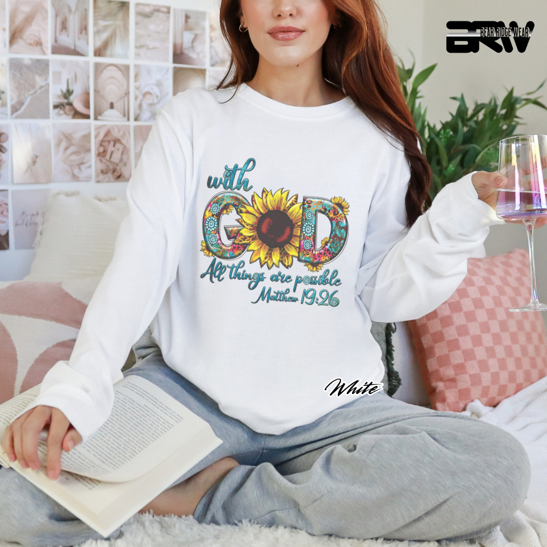 'With God All things are Possible Mathew 19.26' Long-Sleeve Faith Tee