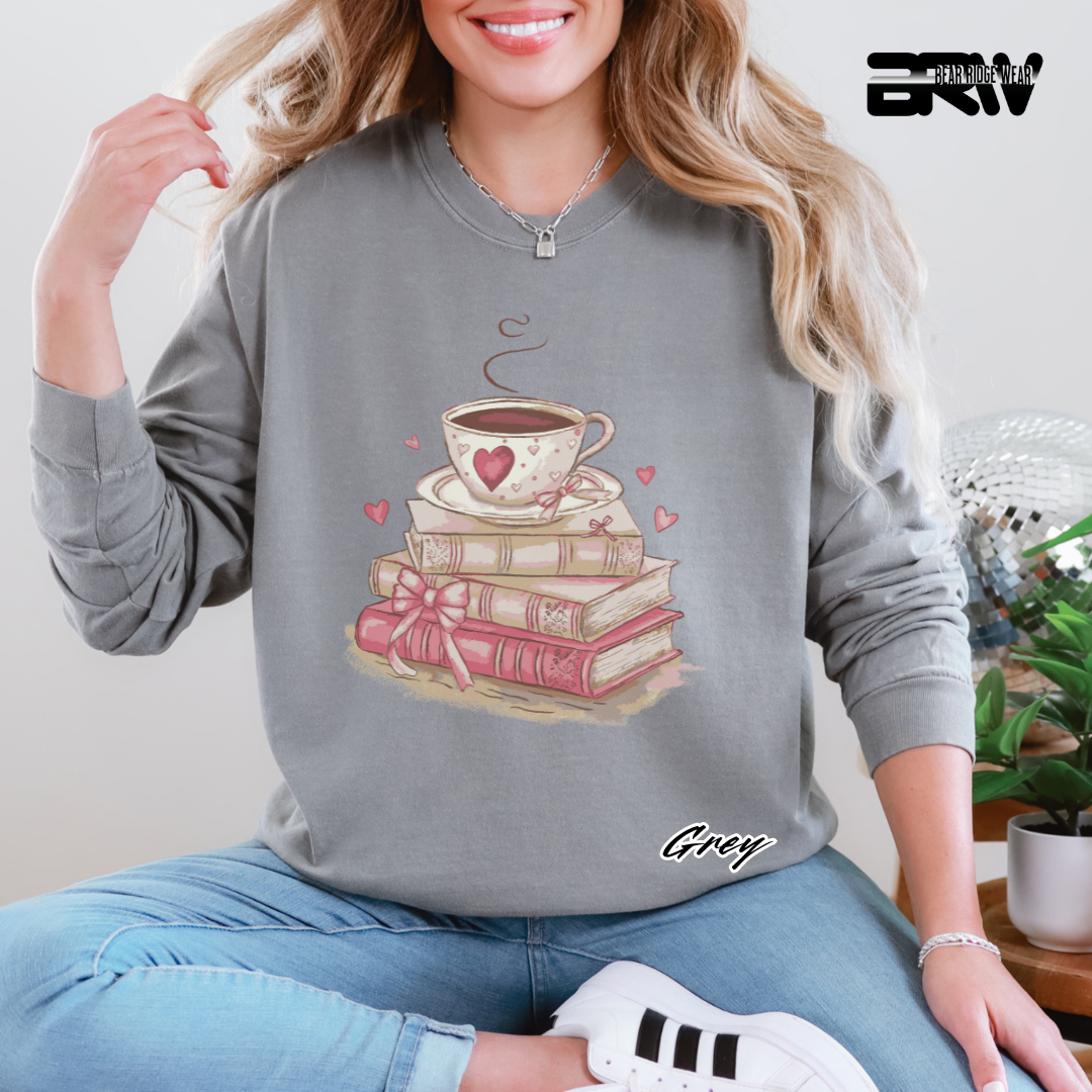 'Coffee on Top of the Books' Long Sleeve Tee