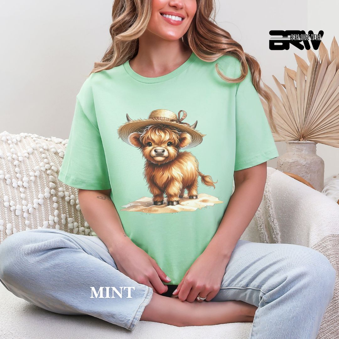'Highland Cow-Sun Hat' 2 Summer Tee