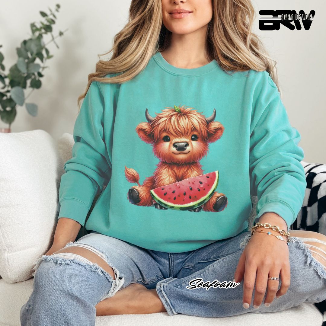 'Highland Cow-Watermelon' Summer Long Sleeve Tee