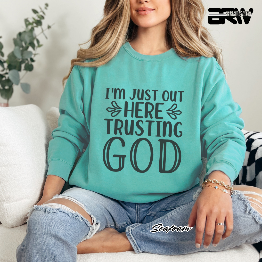 'I'm Just Out Here, Trusting God' Faith Long-Sleeve Tee