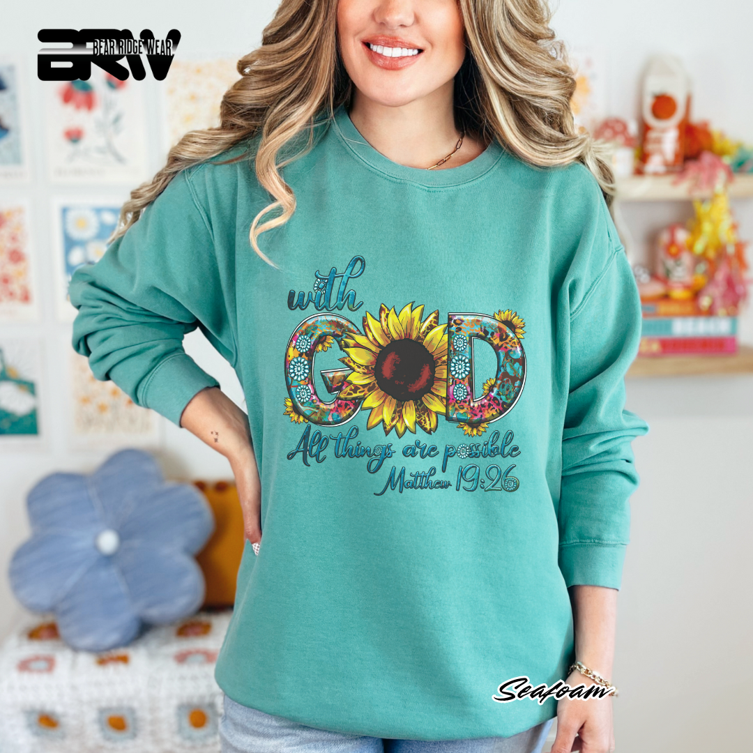 'With God All Things Are Possible' Faith Crewneck Sweatshirt