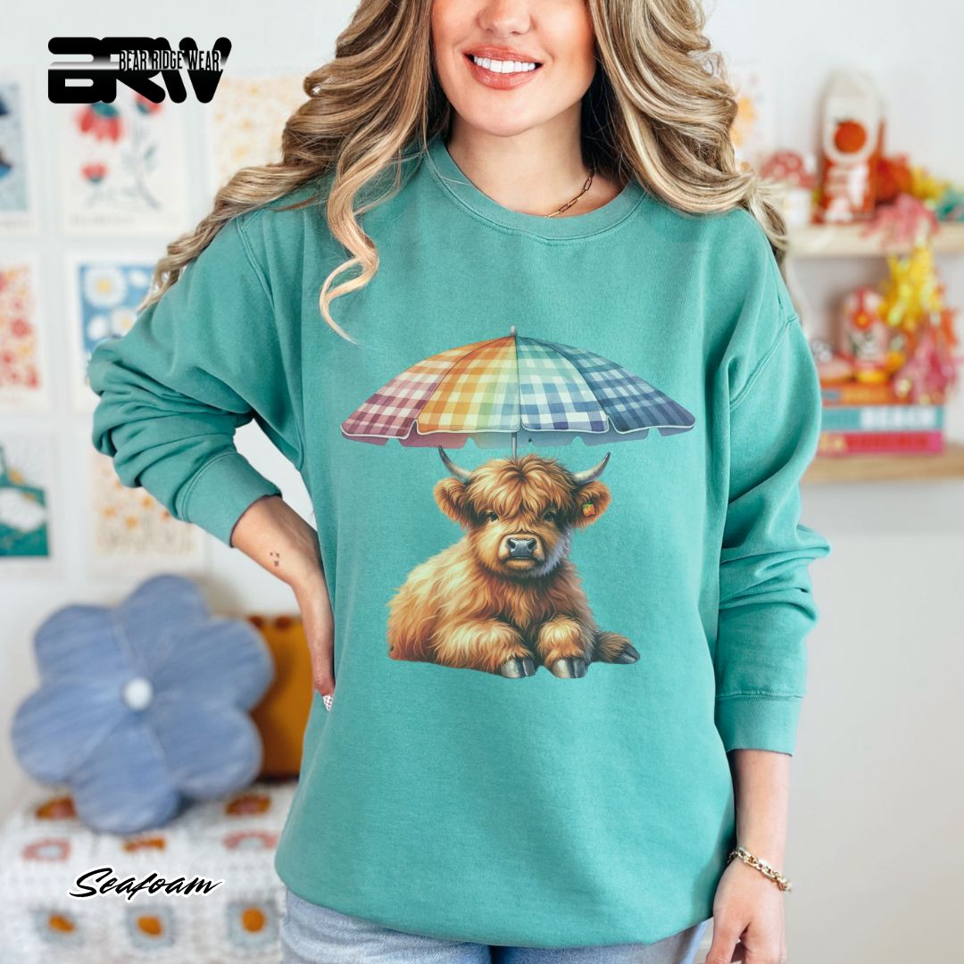 'Highland Cow-Umbrella' Summer Long Sleeve Tee