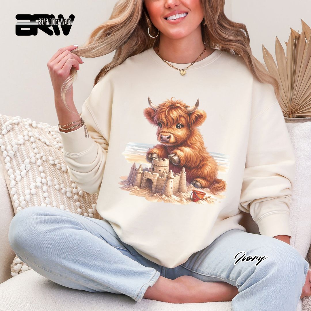 'Highland Cow-Sandcastle' Summer Long Sleeve Tee