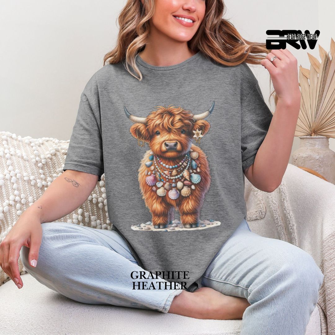 'Highland Cow-Lei Sea Shells' 2 Summer Tee