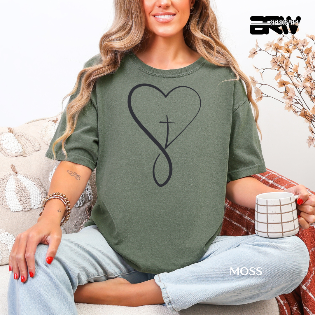 'Heart With Cross-Black.' Faith Tee
