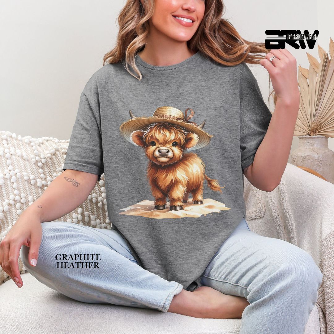 'Highland Cow-Sun Hat' 2 Summer Tee