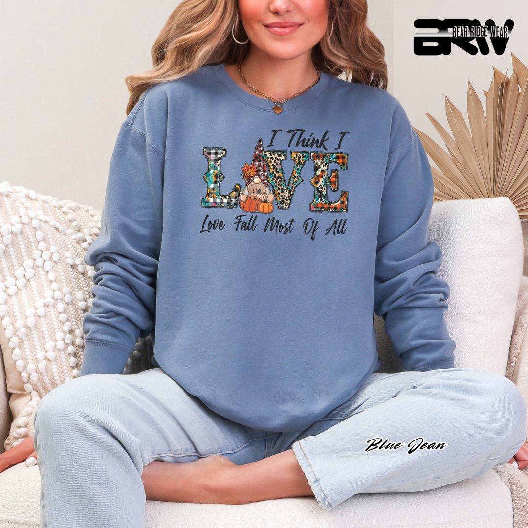 'Love Fall Most Of All-Gnome' Fall Crewneck Sweatshirt