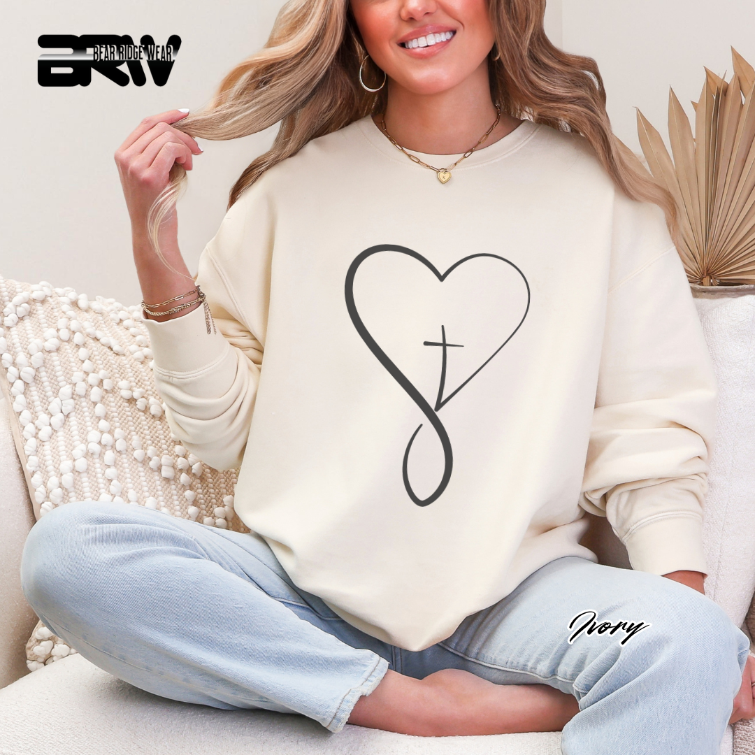 'Infinity Heart With Cross Inside' Faith Crewneck Sweatshirt