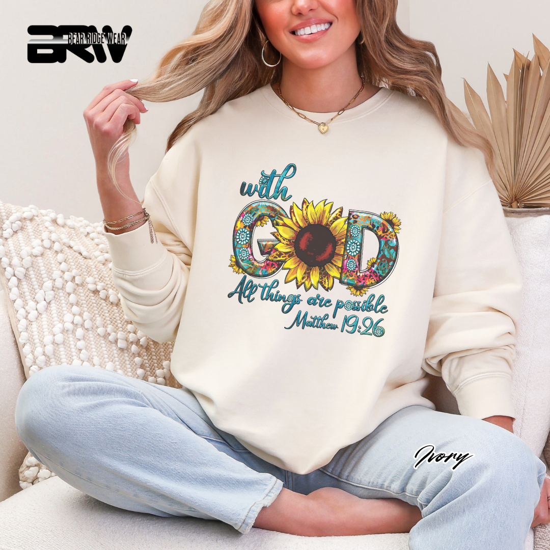 'With God All Things Are Possible' Faith Crewneck Sweatshirt