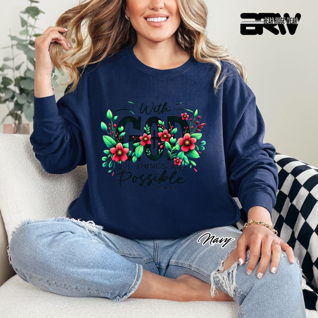 'With God All Things Are Possible' Faith Crewneck Sweatshirt