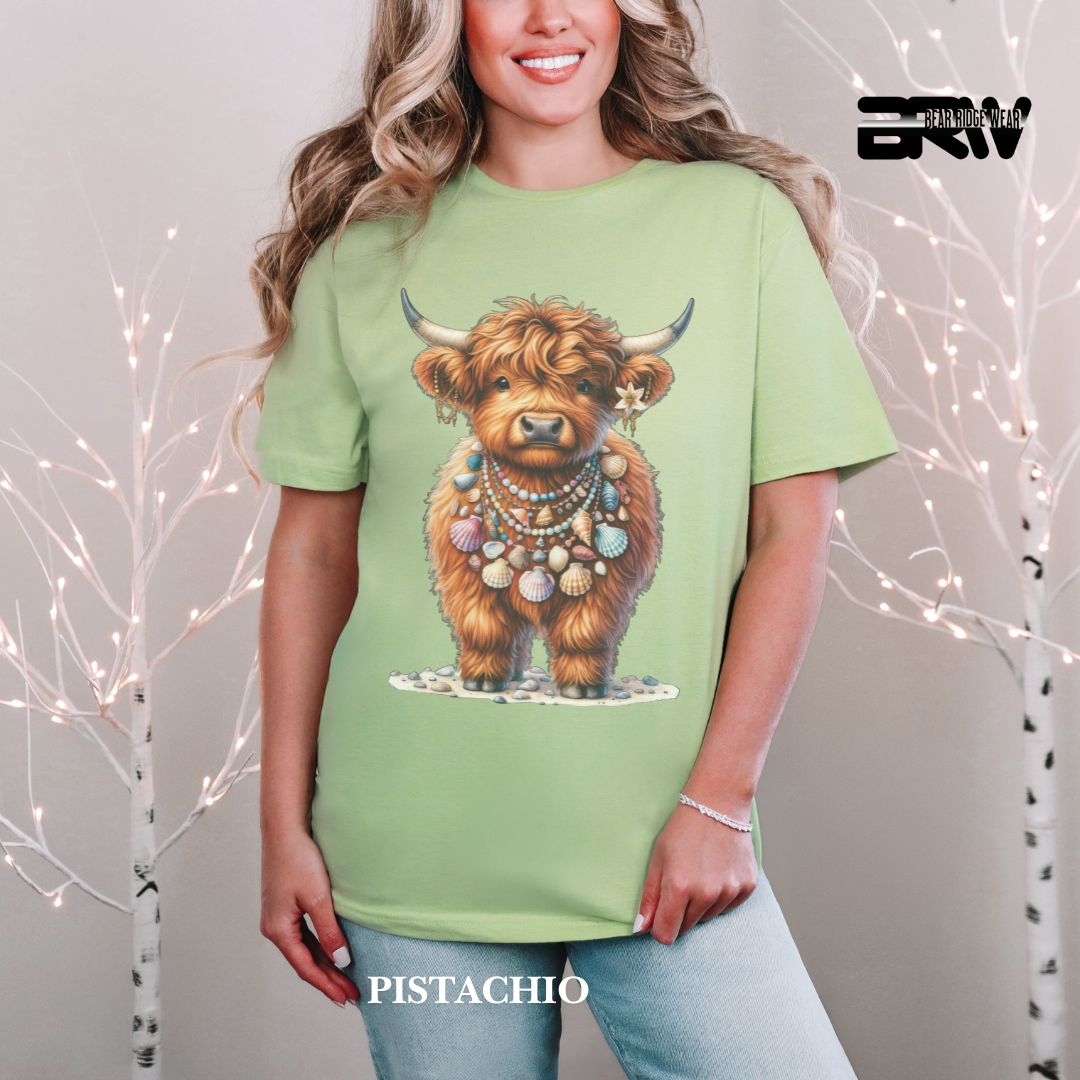 'Highland Cow-Lei Sea Shells' 2 Summer Tee