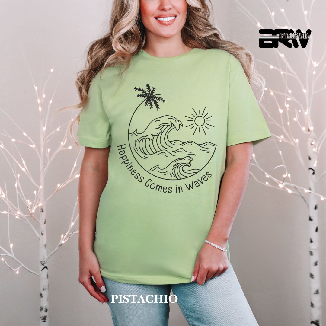 'Happiness Comes In Waves' Black Color 2 Summer Tee