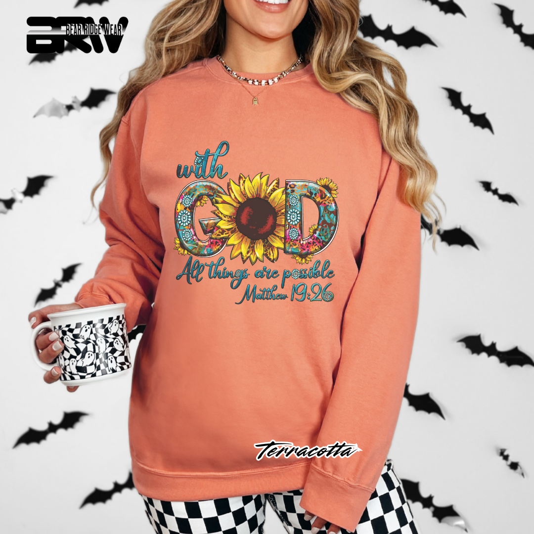 'With God All Things Are Possible' Faith Crewneck Sweatshirt