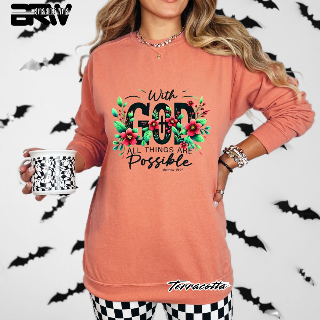 'With God All Things Are Possible' Faith Crewneck Sweatshirt