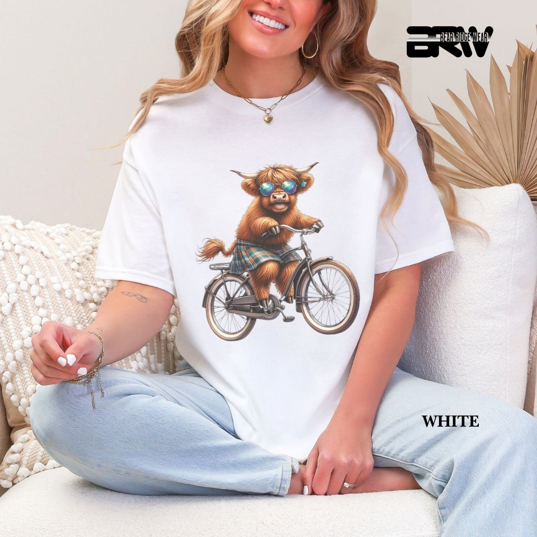 'Highland Cow- Bicycle' 3 Summer Tee