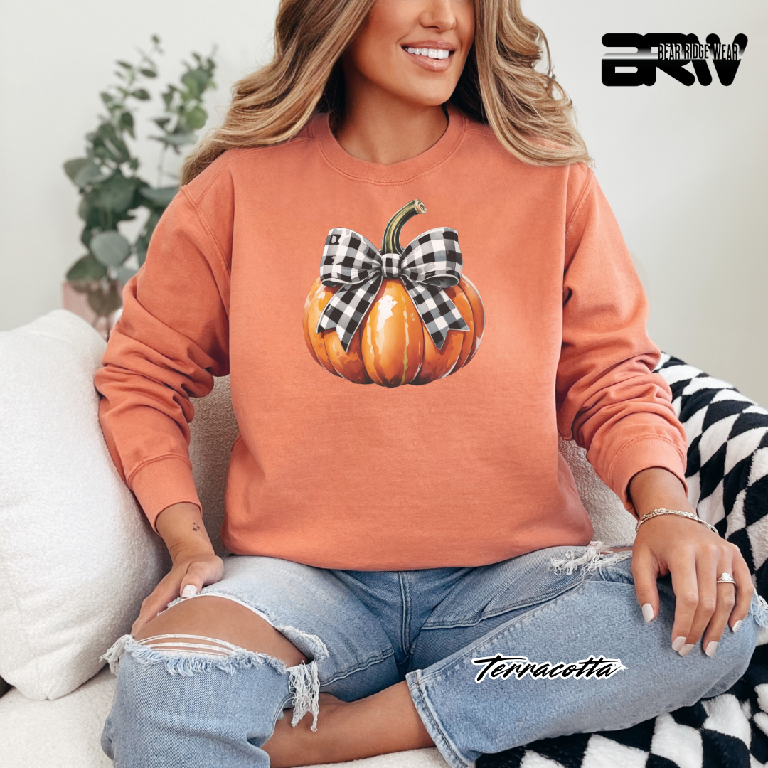 'Pumpkin With plaid Bow' Fall Long Sleeve Tee