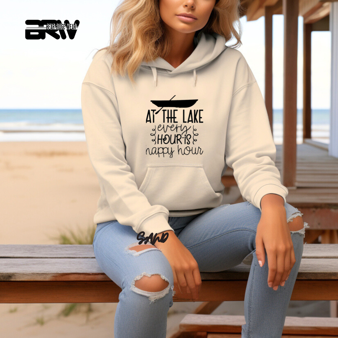 'At the lake every hour is happy hour' Hoodie