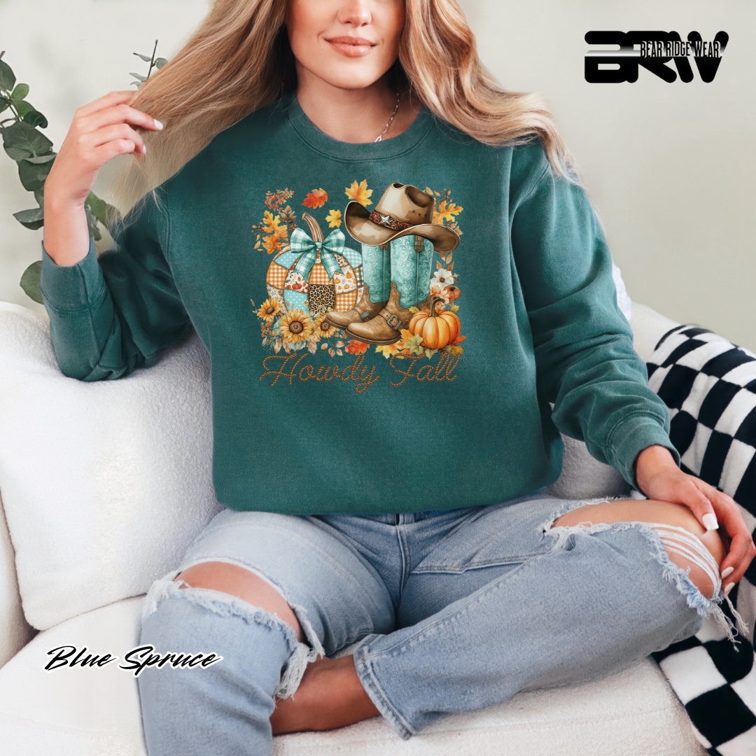 'Howdy Fall-Patchwork' Fall Crewneck Sweatshirt