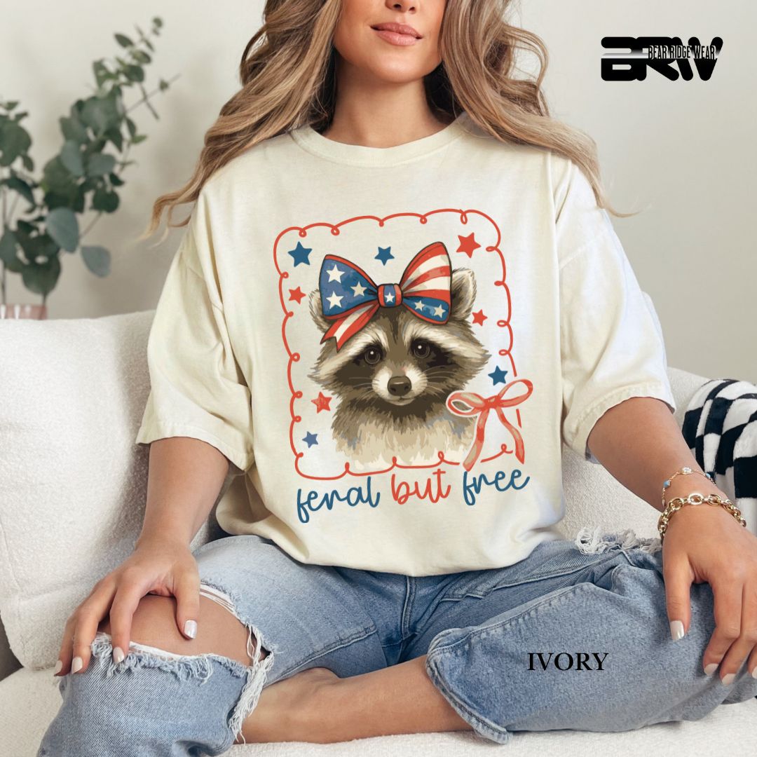 Feral But Free-Raccoon- Patriotic Tee