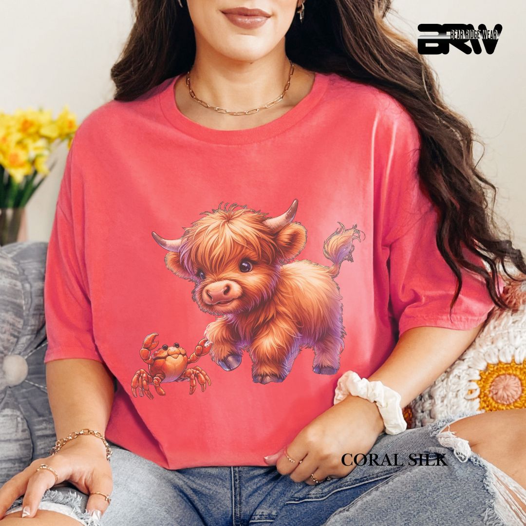 'Highland Cow-Crab Summer Tee