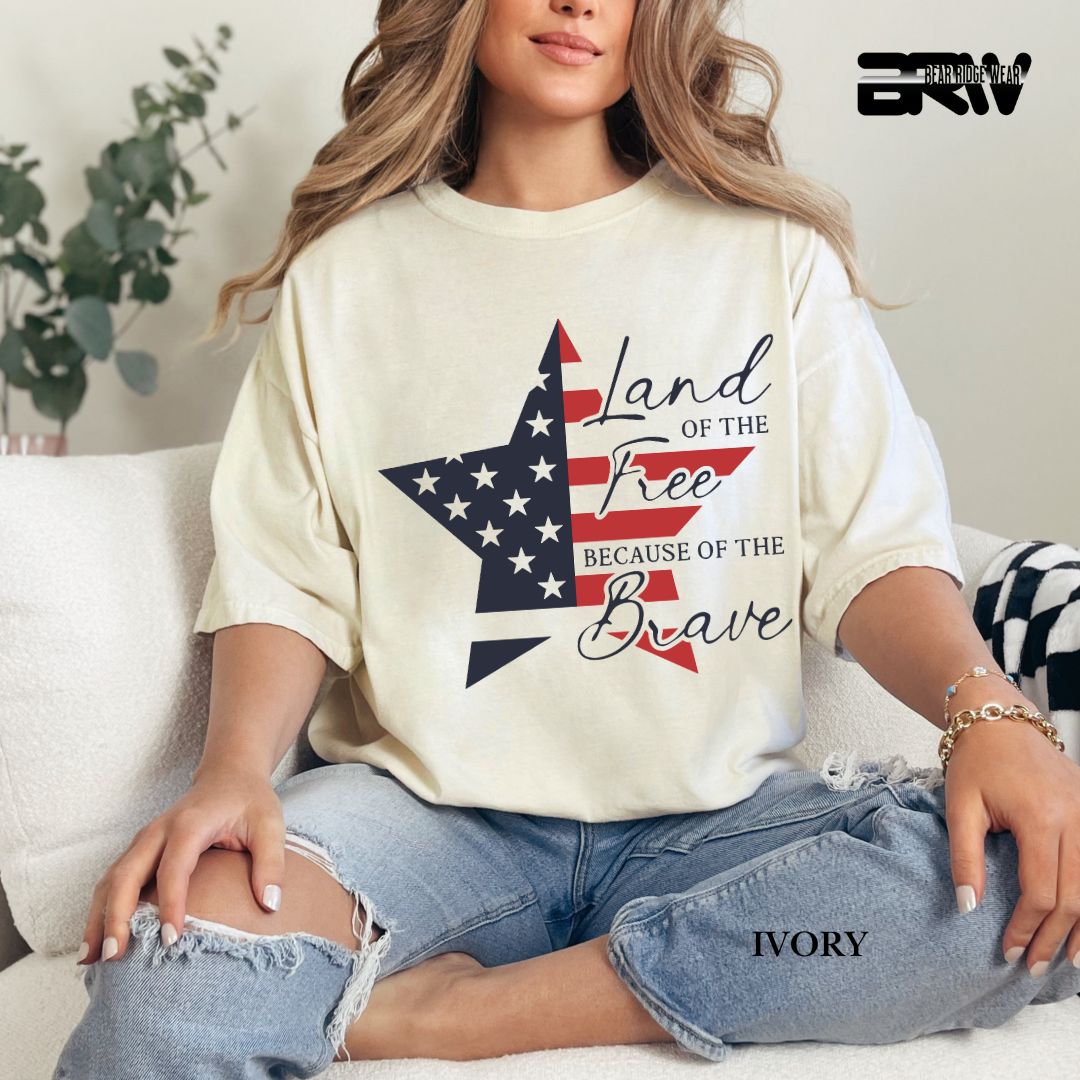 Land Of Free Star- Patriotic Tee