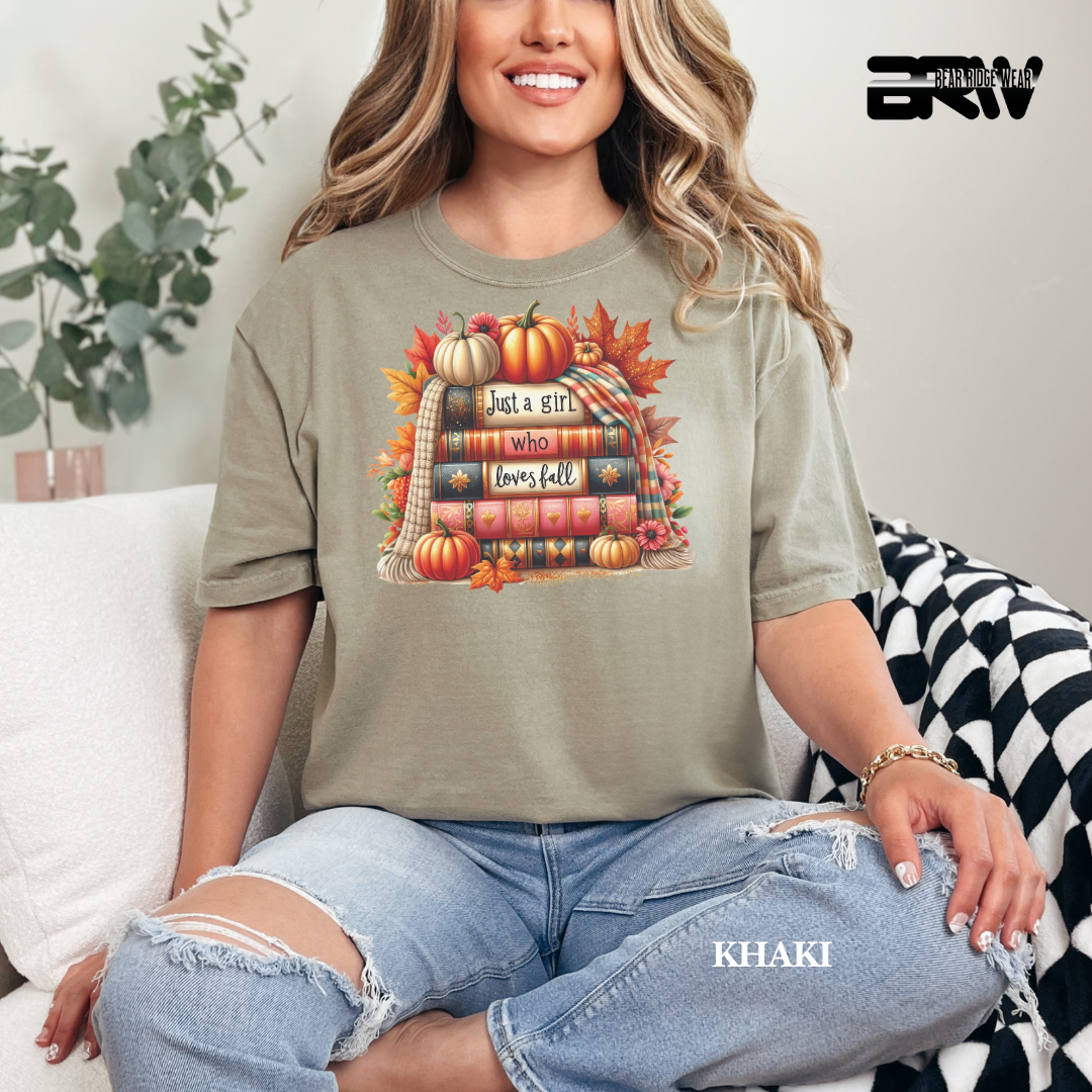 'Just A Girl Who Loves Fall-Books' Fall Tee