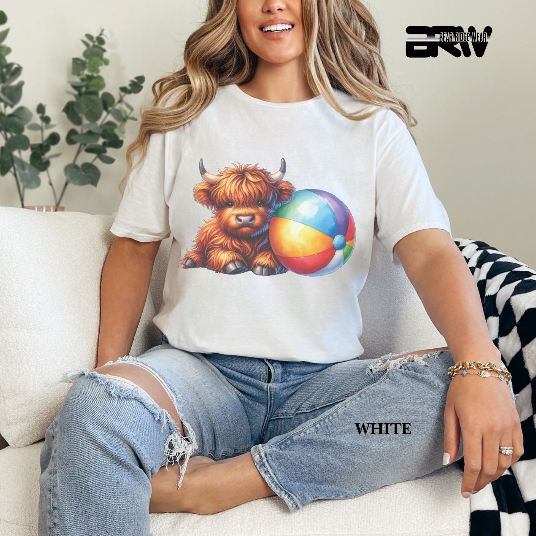 'Highland Cow-Beach-Ball' 3 Summer Tee
